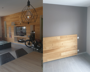 Mur d’accent et tête de lit en épicéa brossé